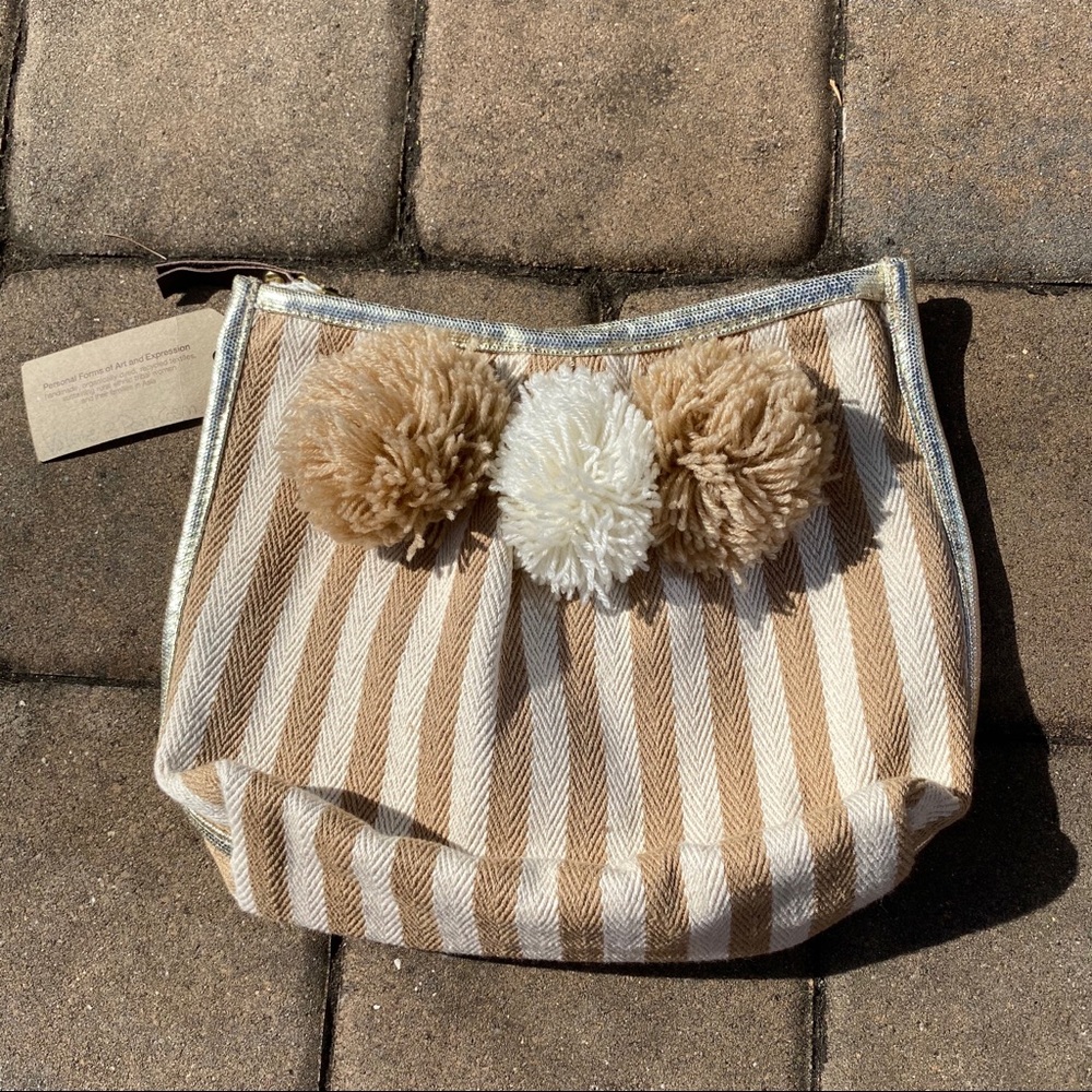 NWT JadeTribe Valerie Stripe PomPom Cosmetic Pouch